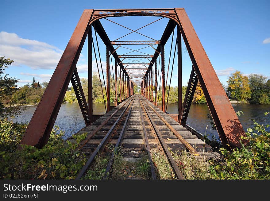 Rail length across the river  on steel bridge