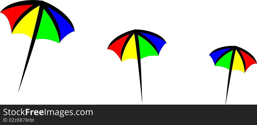 Three very colorful umbrellas together