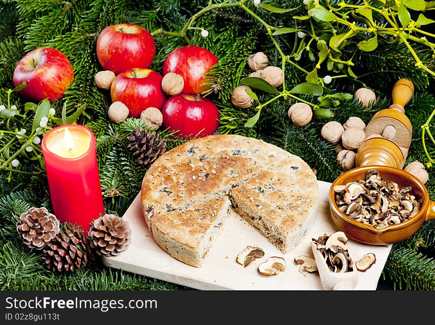 Still life of special Christmas mushroom pastry