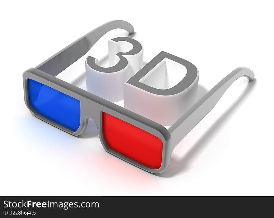 3D glasses with film concept, isolated on white. 3D render