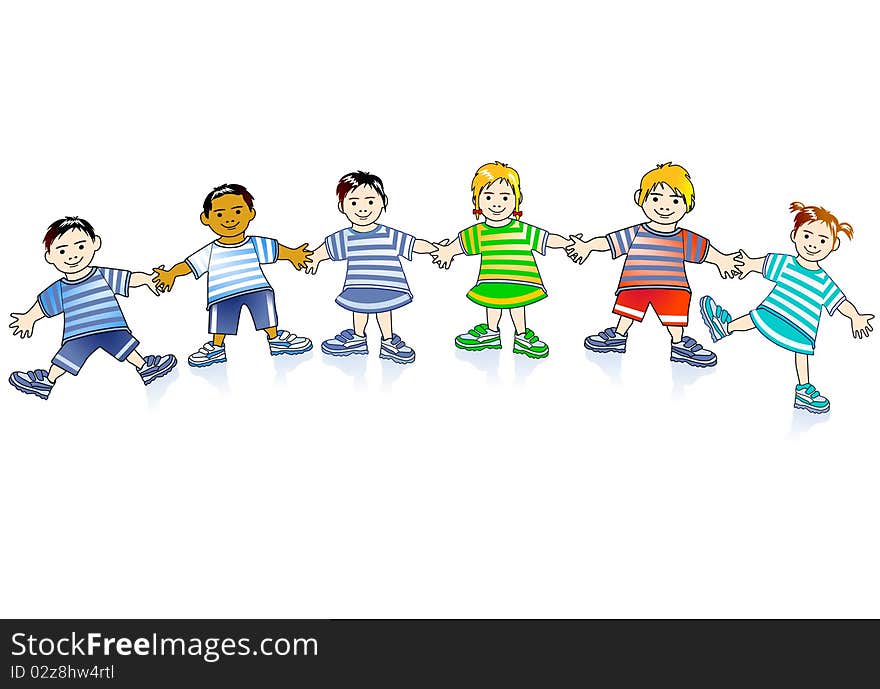 Growing children, group of colored children