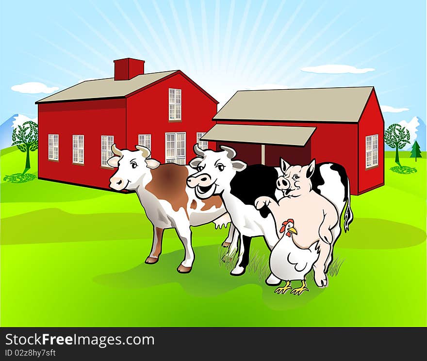 Farm house and farm animals set. Farm house and farm animals set