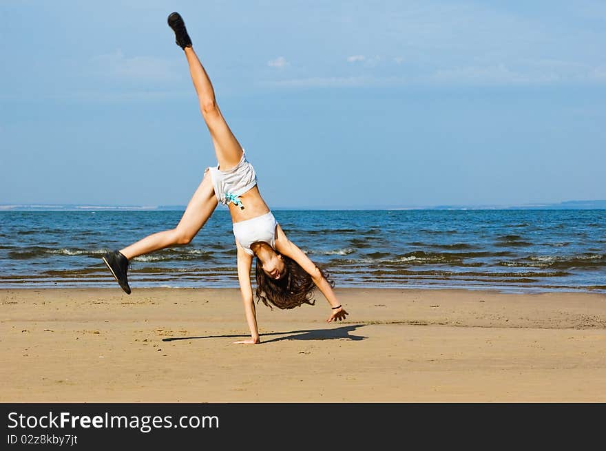 Exercising on the beach