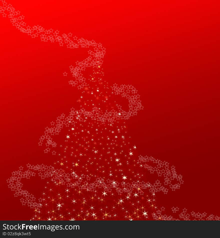 An illustration about a magic starry christmas  tree with a red background. An illustration about a magic starry christmas  tree with a red background