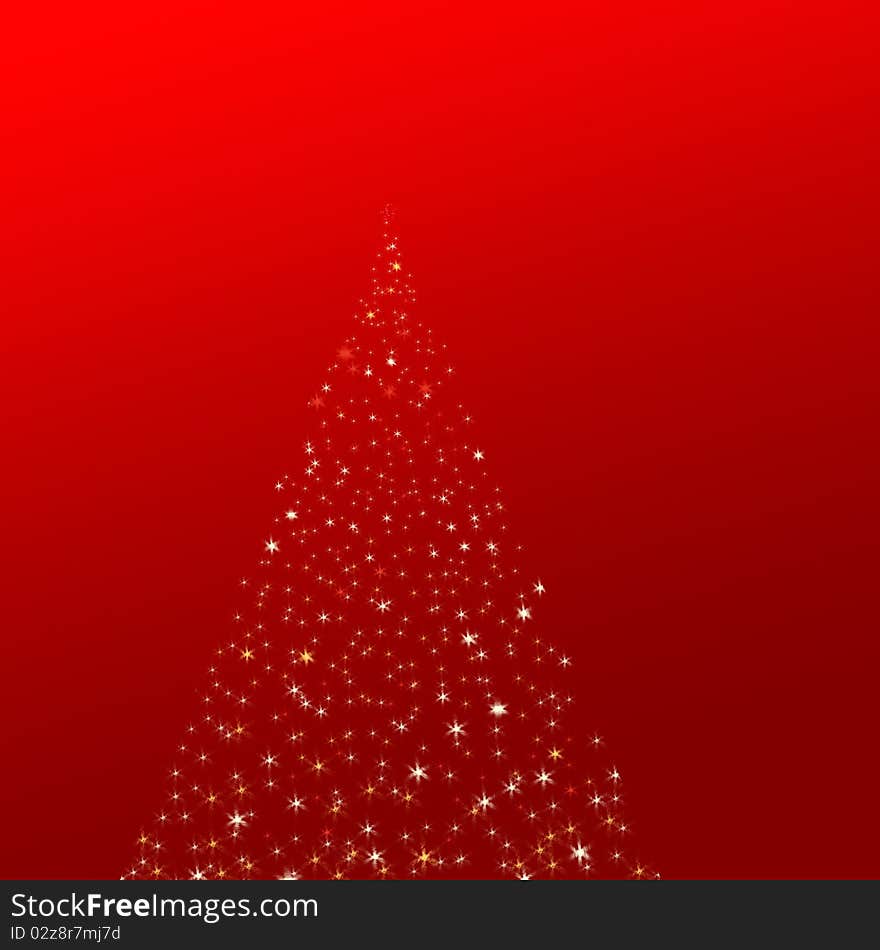 An illustration about a magic starry christmas  tree with a red background. An illustration about a magic starry christmas  tree with a red background