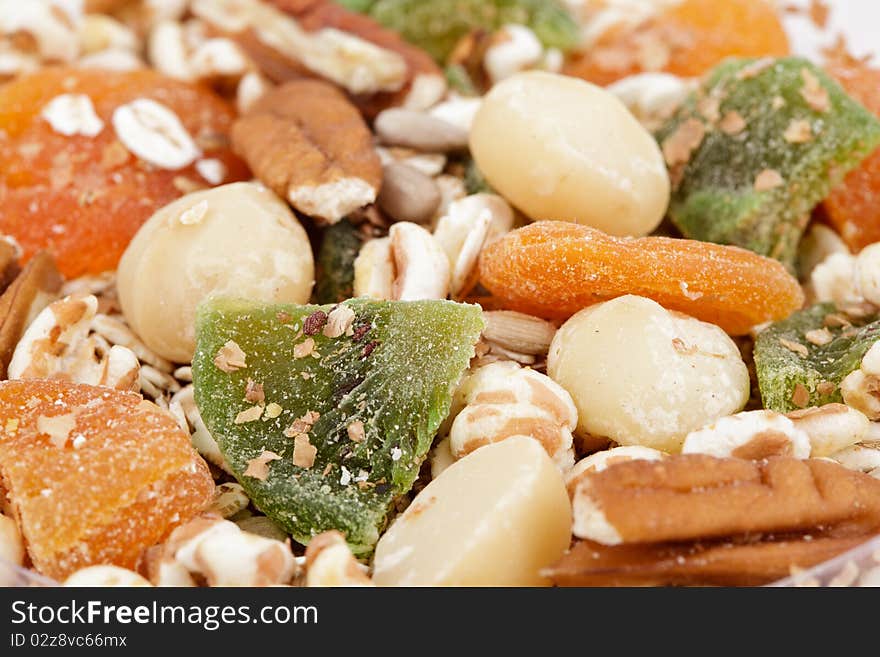 Muesli mix with kiwi and apricot - closeup