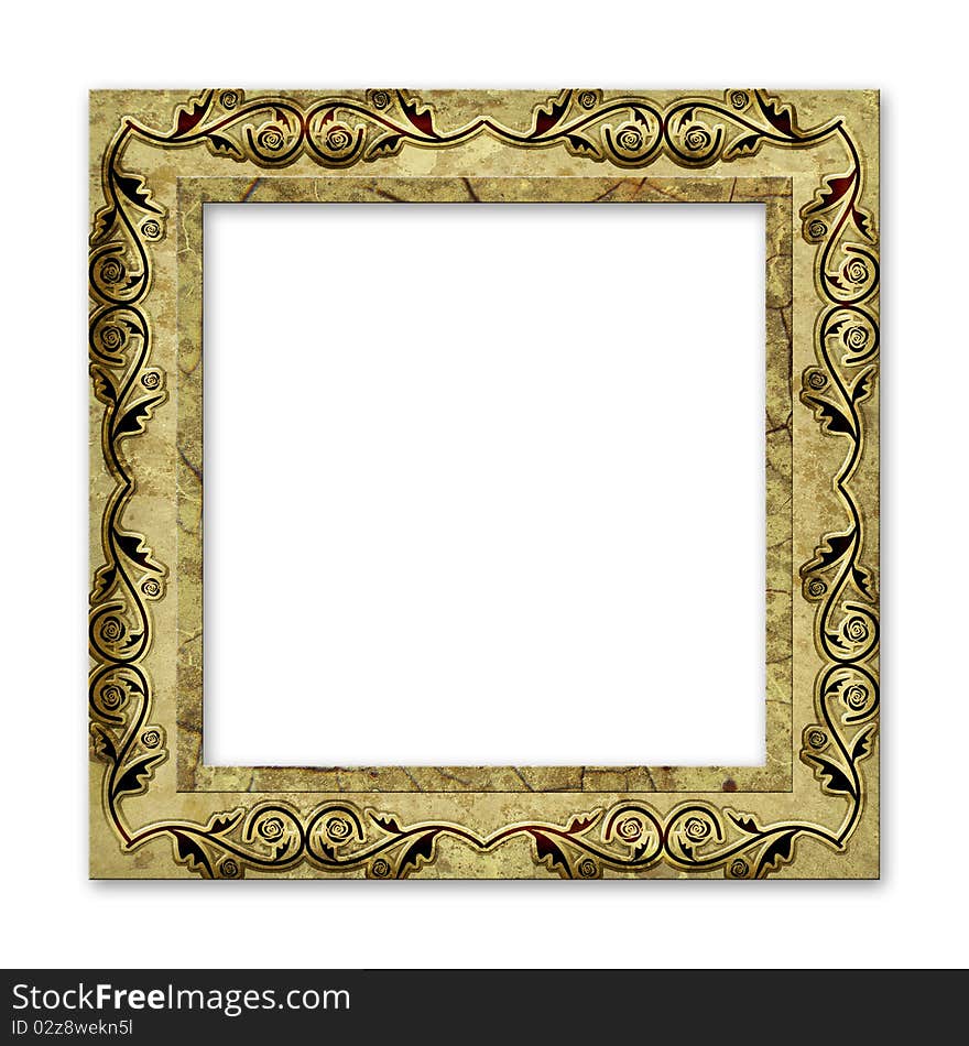 Old grunge frame isolated on white