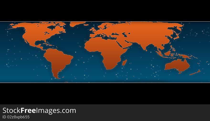 World map illustration with blue Background in Orange