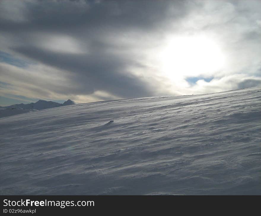 Nice hillview with white snow and sun in Slovakia