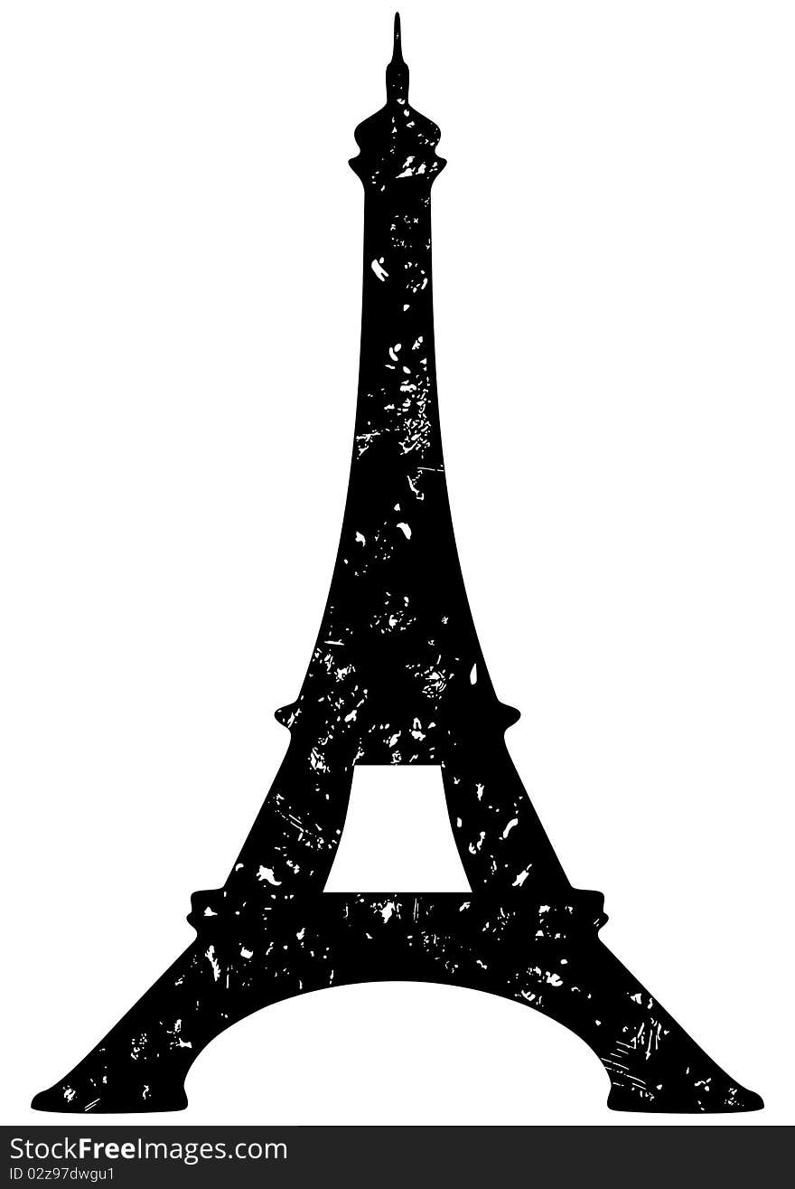 Illustration of Eiffel tower in black color worn style