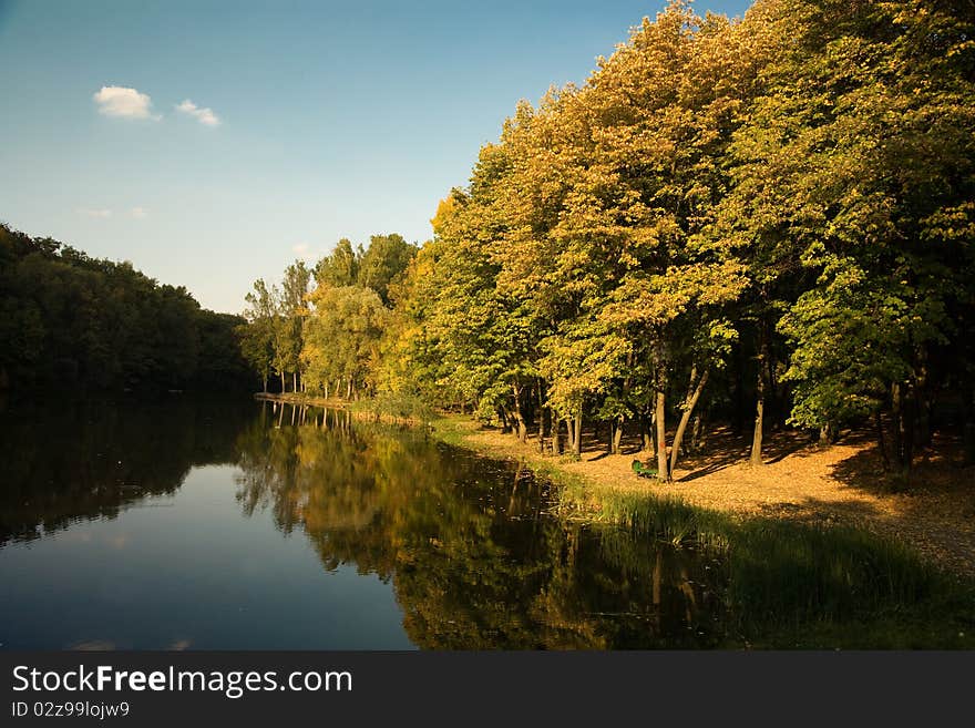 Autumn landscape with lake