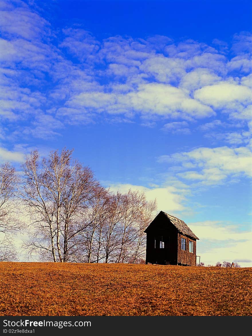 Log Cabin under the Blue Sky in China