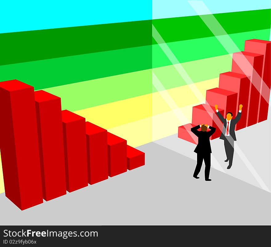 Conceptual market illustration: Score chart presenting oposite result in a mirror. Conceptual market illustration: Score chart presenting oposite result in a mirror