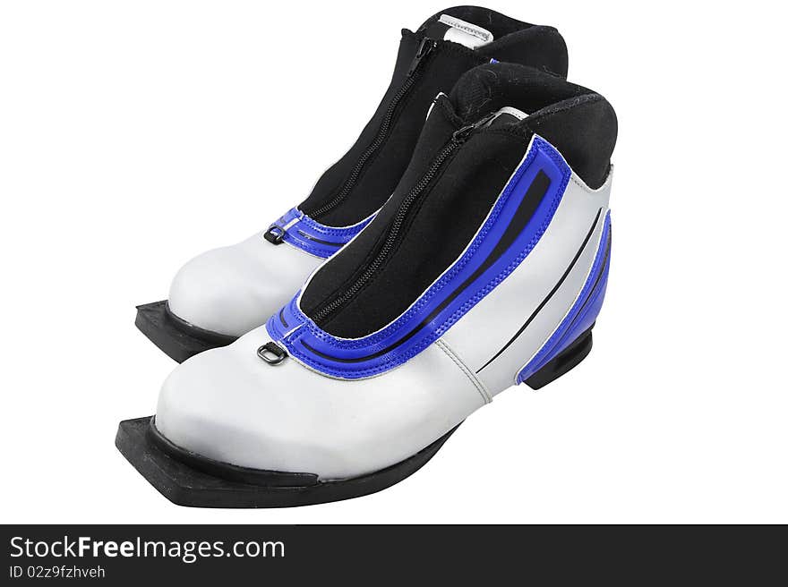 The image of ski shoes under the white background