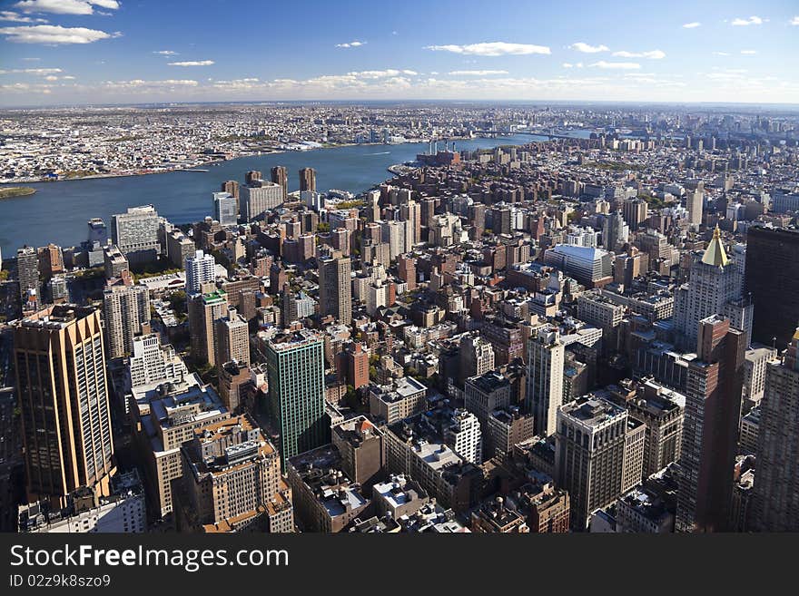 The New York City Manhattan panorama with Queens and Brooklyn