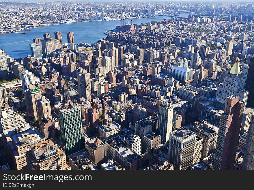 The New York City Manhattan panorama with Queens and Brooklyn