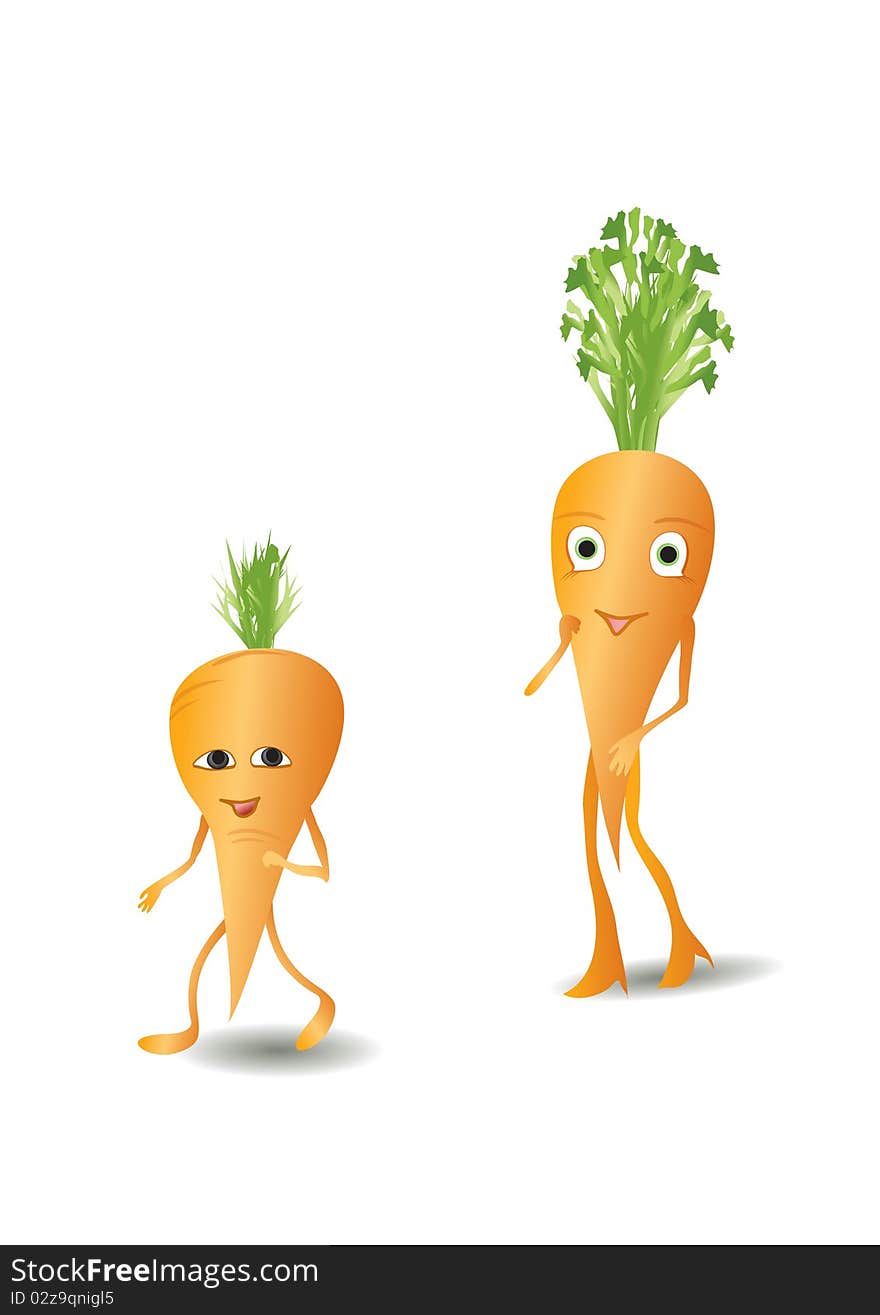 Parent carrot (mother) with an young carrot child. Parent carrot (mother) with an young carrot child