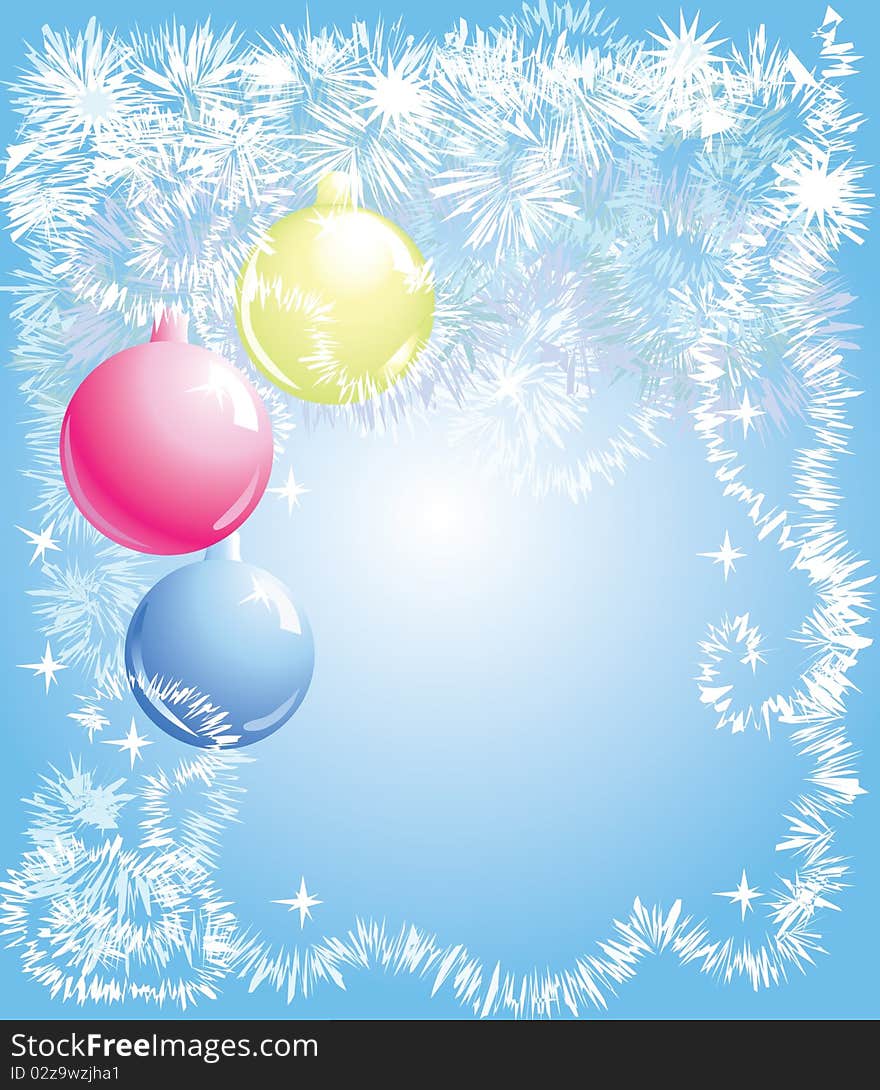 Blue winter background with  three spheres