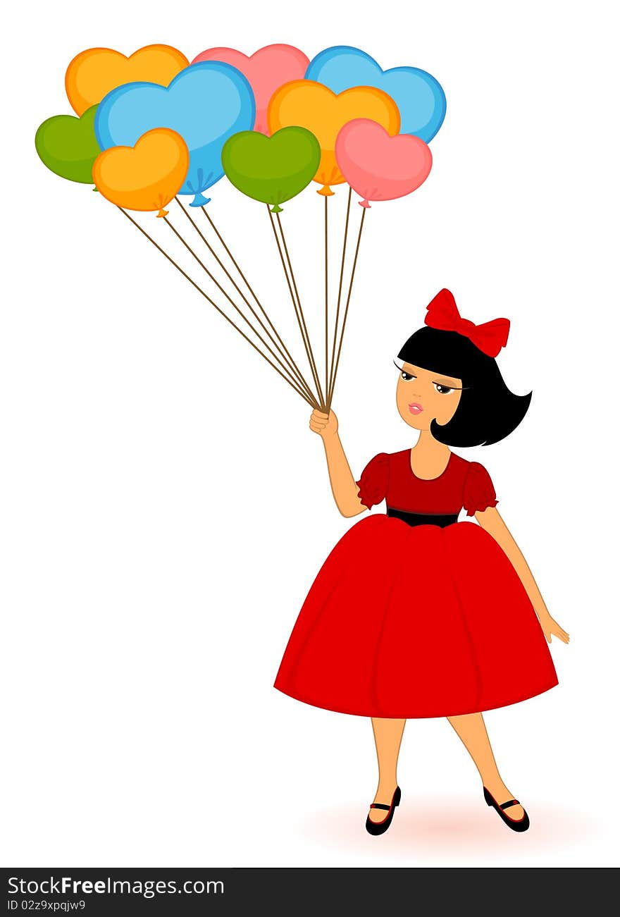 cartoon little girl with balloons