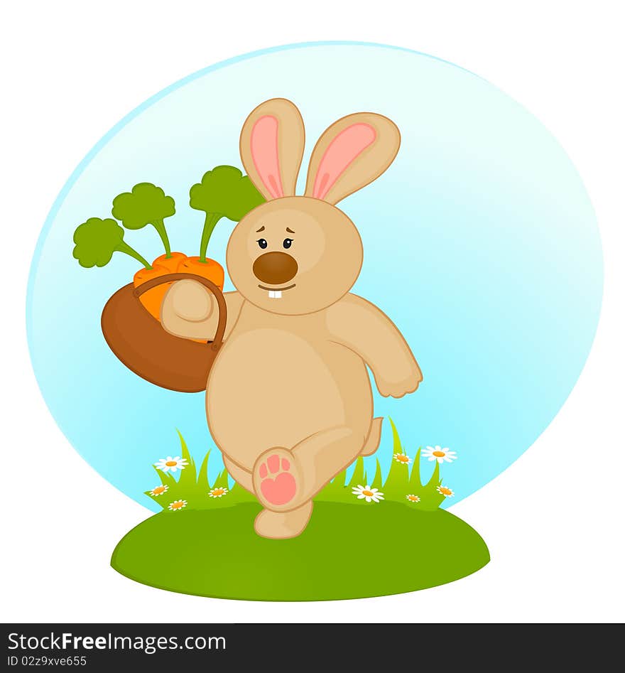 Cartoon little toy bunny with carrot