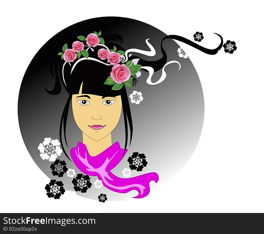 Head of the girl with a beautiful hairdress on a black background. Head of the girl with a beautiful hairdress on a black background