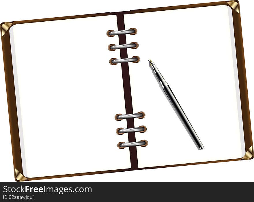 Notepad with pan on white background