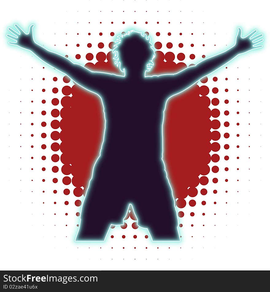 Illustrated young man with victory pose