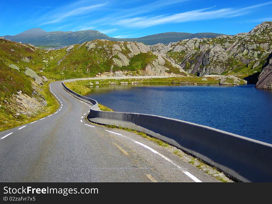 Picturesque Norway mountain landscape with road.