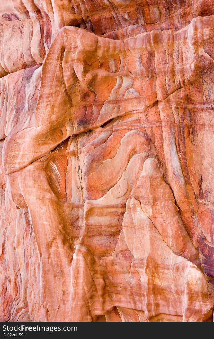 Patterns in brightly coloured stone at Petra