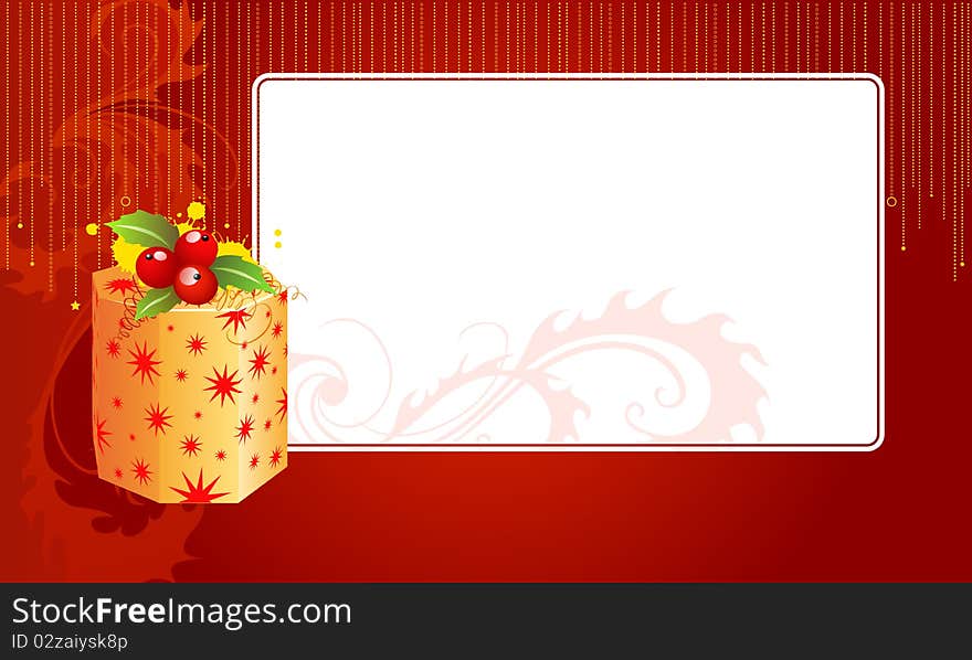 A christmas text blank with a gift box and an ornament. A christmas text blank with a gift box and an ornament