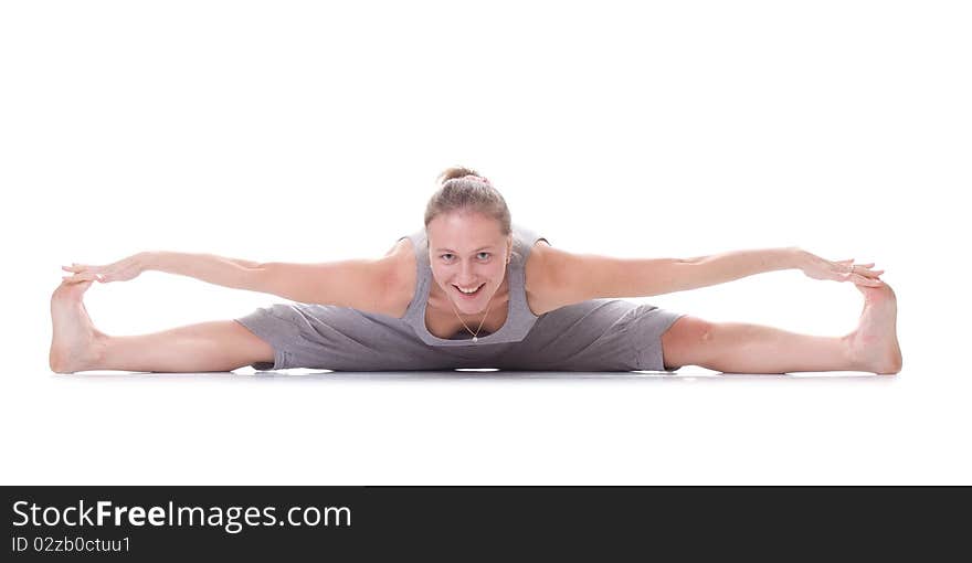 Girl on the fitness. Isolated. Smile.