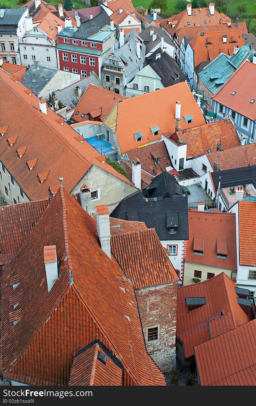 Roofs of Cesky Krumlov, city protected by UNESCO.