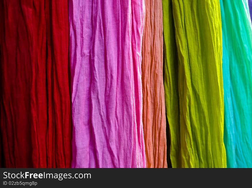 Colorful material at a Paris market