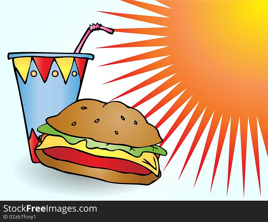 Hamburger cake and cola beverage illustration. Hamburger cake and cola beverage illustration