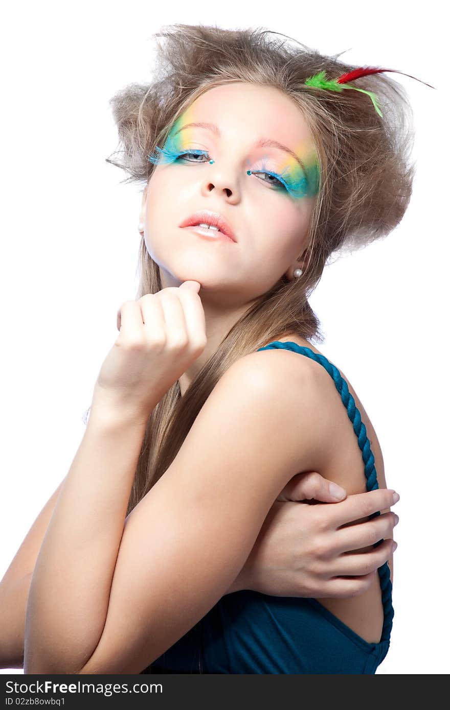 Beautiful Woman  With Color Makeup