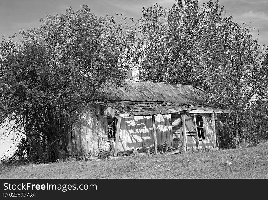 Black & white of an old shack near Memphis, Tennessee. Black & white of an old shack near Memphis, Tennessee