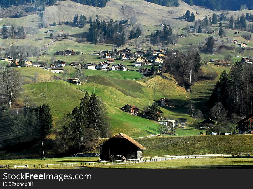 Swiss Village In The Alps,Switzerland. Swiss Village In The Alps,Switzerland.