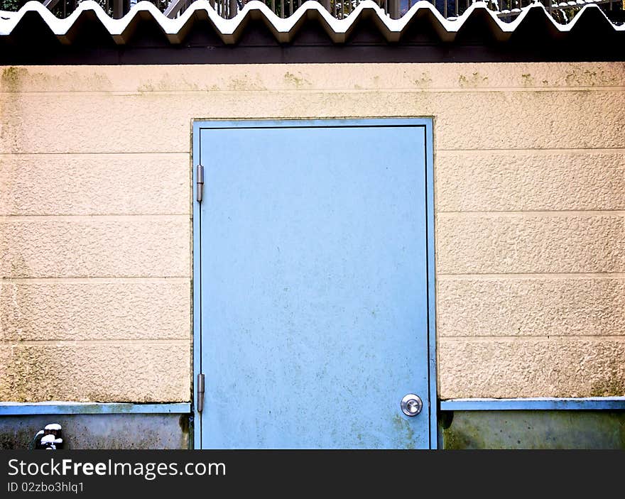 Blue door with snow roof