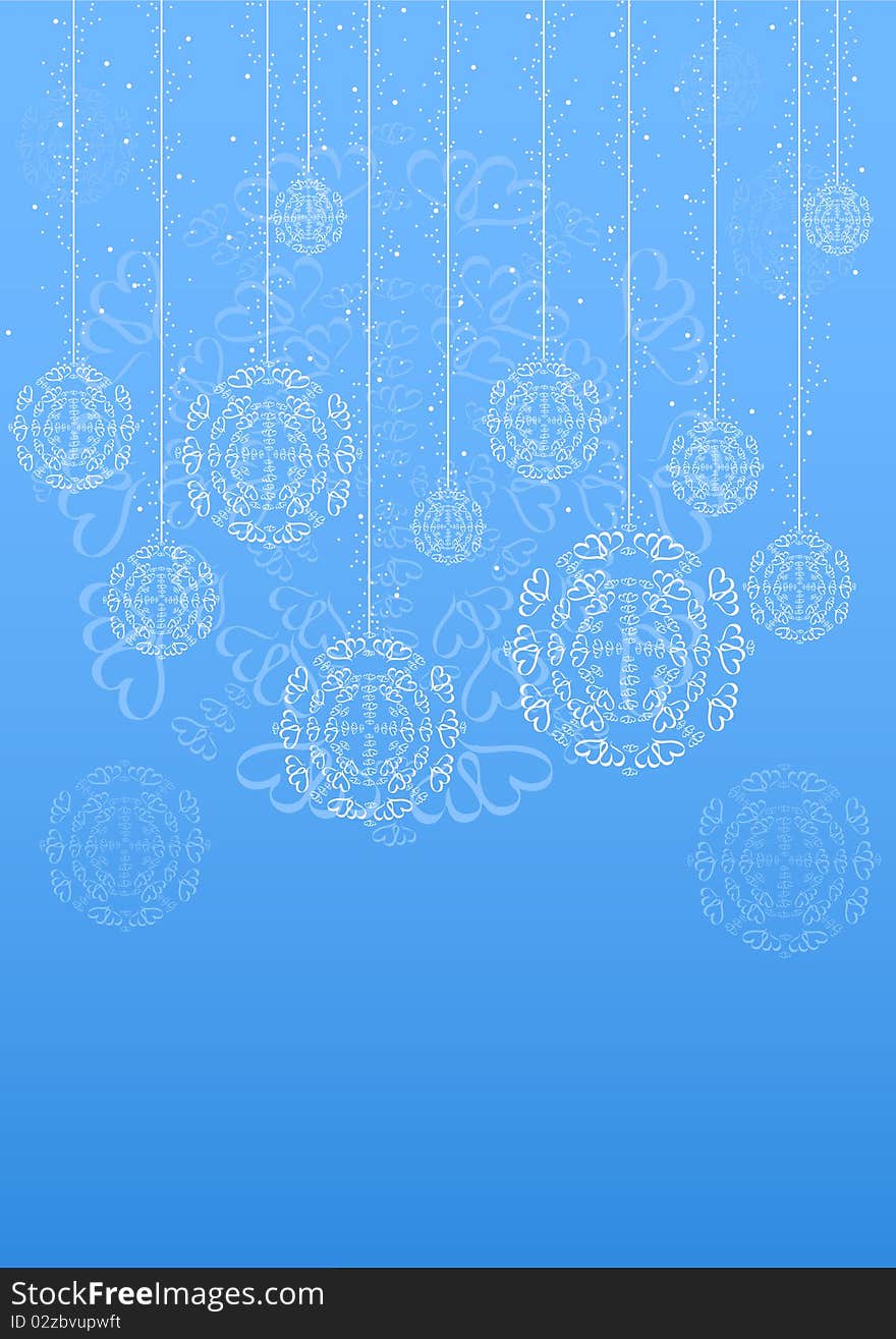 Falling snowflakes on the background with decorative ornament. Falling snowflakes on the background with decorative ornament