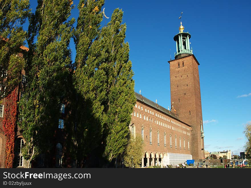 City hall, Stockholm, Sweden, seen from the surrounding park