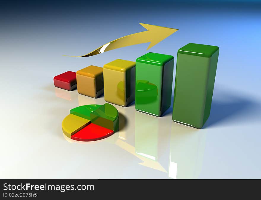 Business graph, diagram, chart graphic on a white background