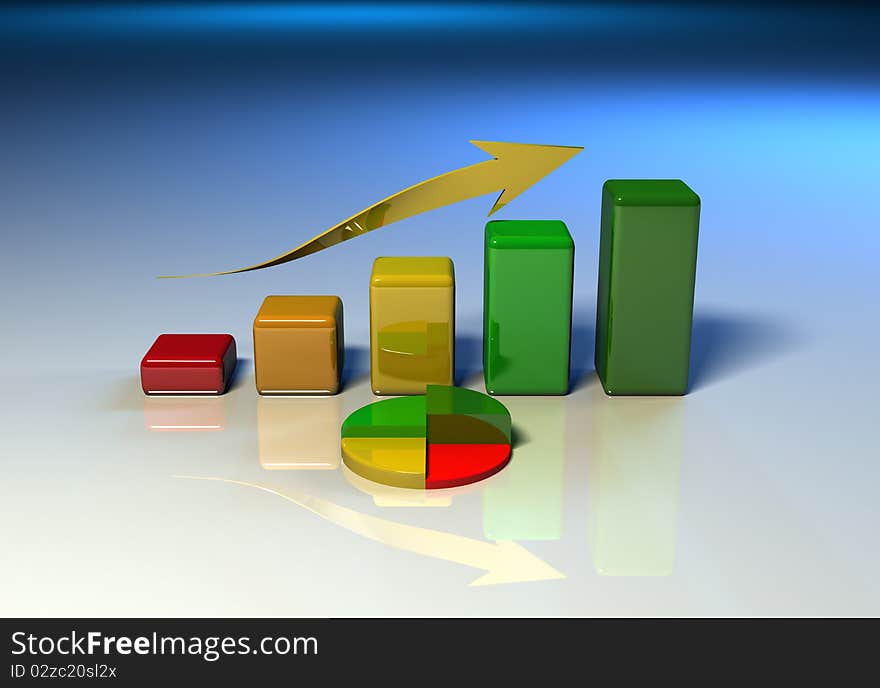 Business graph, diagram, chart graphic on a white background