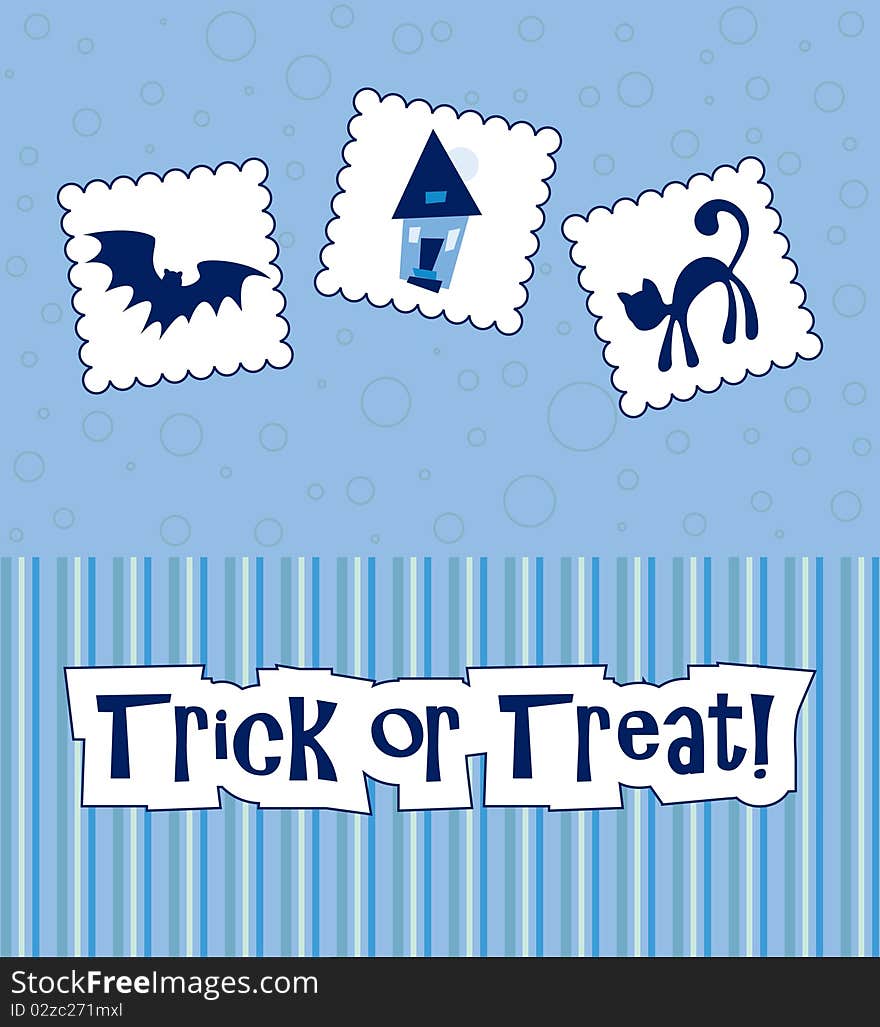 Halloween card, isolated objects on blue background