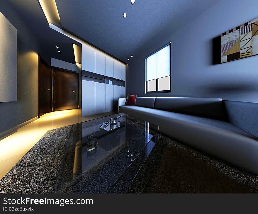 Interior fashionable living-room 3D rendering. Interior fashionable living-room 3D rendering