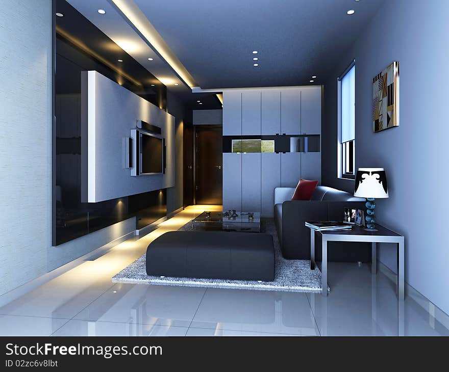 Interior fashionable living-room 3D rendering. Interior fashionable living-room 3D rendering