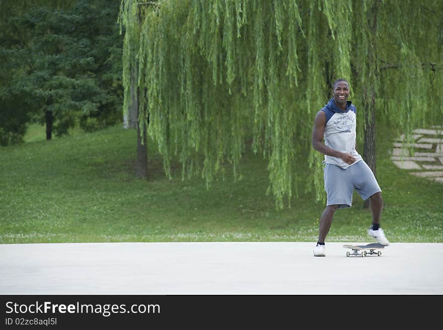 Beginner with skateboard in the park