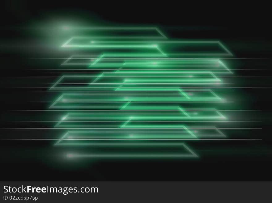 Abstract technology background from green lines and blur shapes. Abstract technology background from green lines and blur shapes