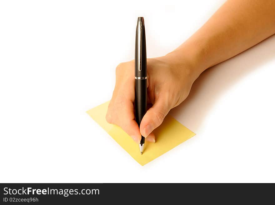 Writing note with human hand. Writing note with human hand