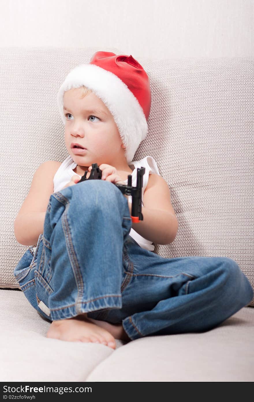 Little Boy In Santa Hat