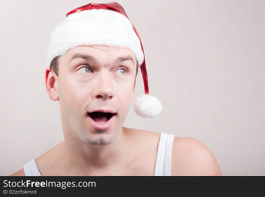 Surprise man in santa hat